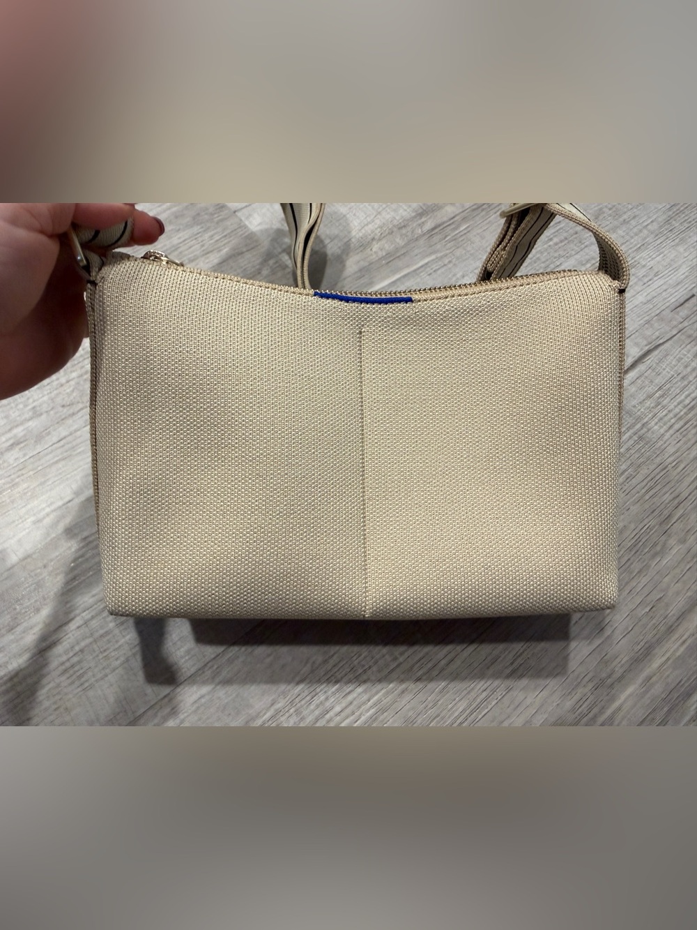 Rothy's Beige Shoulder Bag with wide striped strap